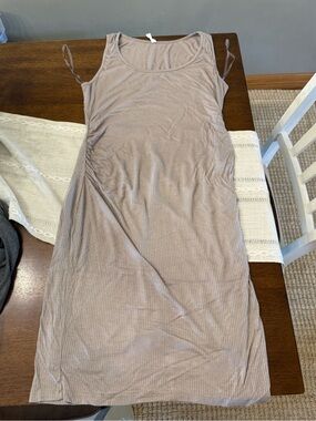 Pinkblush Ribbed Sleeveless Midi Dress in Taupe